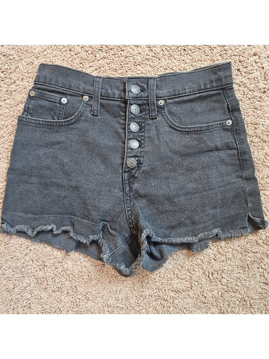 Madewell Pants - Madewell Shorts Women 24 Black Mid Rise Button Fly Raw Hem Denim Stretch Cotton